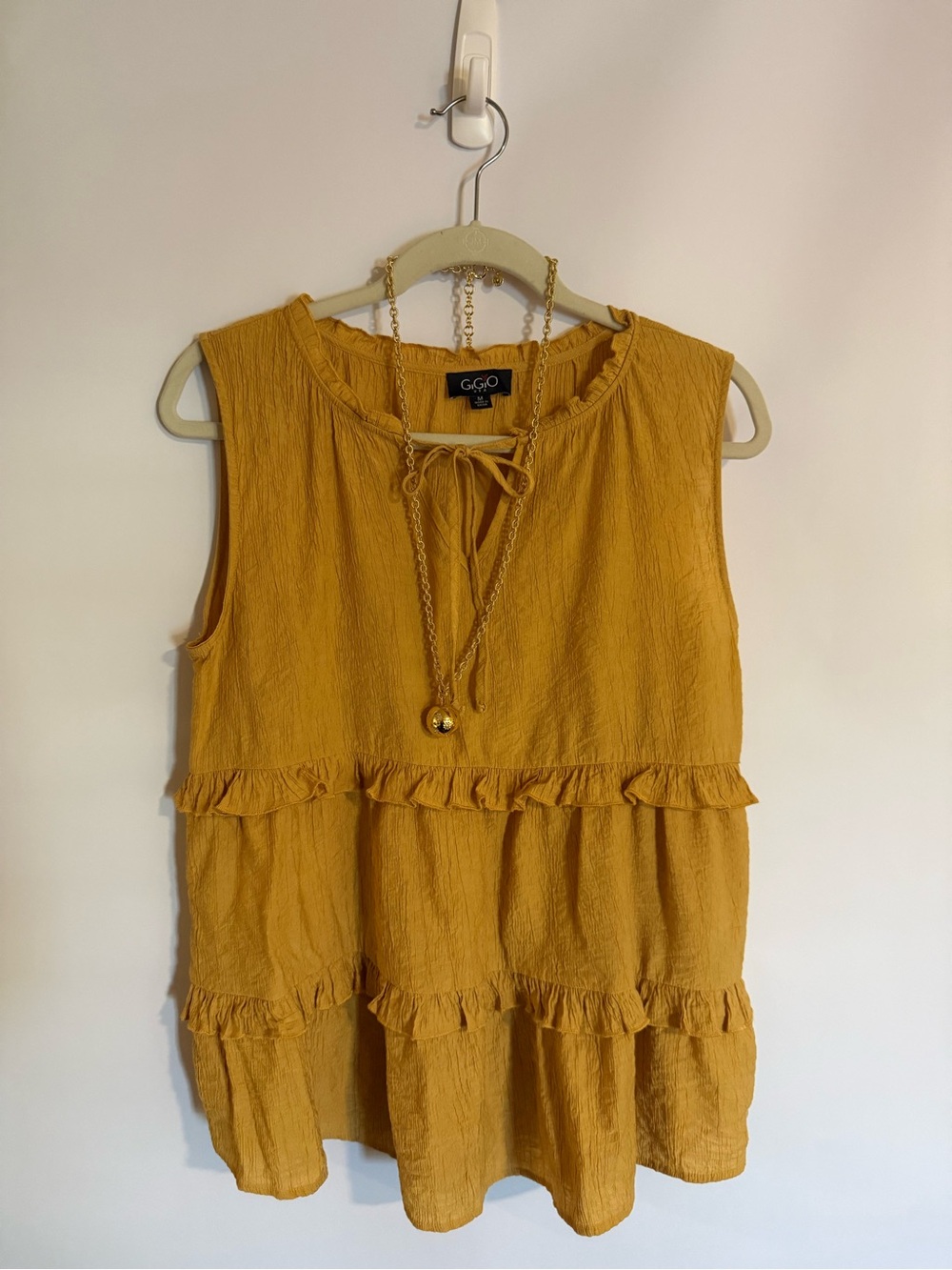 gigio Textured Ruffle Tiered Sleeveless Top - Mustard Yellow